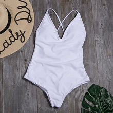 Load image into Gallery viewer, Women Solid Bikinis Sexy Bandage One Piece Backless Swimsuit Female Bathing Suits Bodysuit Beach Wear New Swim Suit Monokini