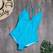 Load image into Gallery viewer, Women Solid Bikinis Sexy Bandage One Piece Backless Swimsuit Female Bathing Suits Bodysuit Beach Wear New Swim Suit Monokini