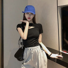 Load image into Gallery viewer, Women's Sexy Short Sleeve Hollow Out O-Neck Skinny Half Sleeve Clothes Women Slim Under Wear Tshirt Casual Top Tees For Female