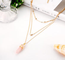 Load image into Gallery viewer, WKOUD 3 Layer Hexagonal Column Quartz Necklaces Pendants Natural Stone Bullet Pink Crystal Pendant Necklace For Women Je