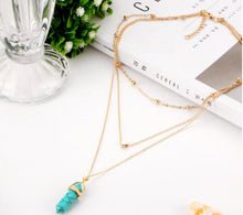Load image into Gallery viewer, WKOUD 3 Layer Hexagonal Column Quartz Necklaces Pendants Natural Stone Bullet Pink Crystal Pendant Necklace For Women Je