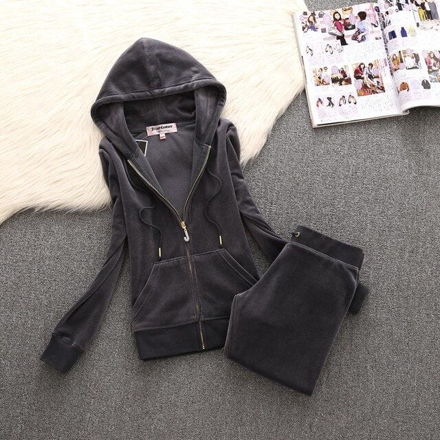 velvet women's sportswear suit 2019 new Korean version of the velvet sweater two sets of thin hooded spring and autumn clot