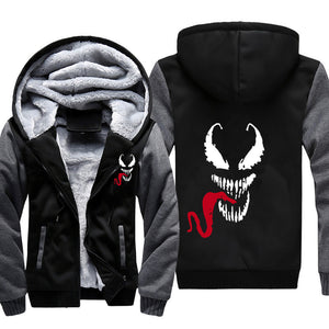 Venom Hoodies Men Hooded Casual Wool Winter Thickened Warm Coat Male Velvet Male Sweatshirts Coat Zipper Cardigan Hoody Man Clot