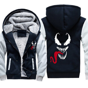 Venom Hoodies Men Hooded Casual Wool Winter Thickened Warm Coat Male Velvet Male Sweatshirts Coat Zipper Cardigan Hoody Man Clot