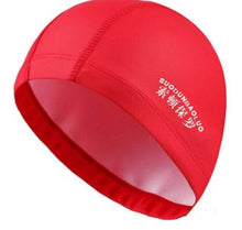 Load image into Gallery viewer, New 2019 Elastic Waterproof PU Fabric Protect Ears Long Hair Sports Swim Pool Hat Swimming Cap Free size for Men &amp; Women Adults
