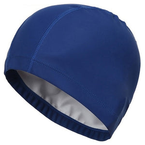 New 2019 Elastic Waterproof PU Fabric Protect Ears Long Hair Sports Swim Pool Hat Swimming Cap Free size for Men & Women Adults