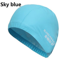 Load image into Gallery viewer, New 2019 Elastic Waterproof PU Fabric Protect Ears Long Hair Sports Swim Pool Hat Swimming Cap Free size for Men &amp; Women Adults
