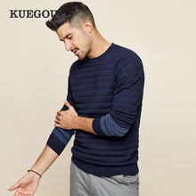 Load image into Gallery viewer, Kuegou Brand men&#39;s sweaters winter stripes round collar turtleneck sweater han edition tide line unlined upper garment AZ-17023
