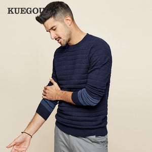 Kuegou Brand men's sweaters winter stripes round collar turtleneck sweater han edition tide line unlined upper garment AZ-17023