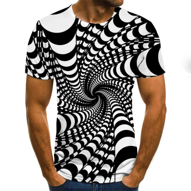 Summer Fashion Colorful 3D Printing Short Sleeve Men's T-Shirt Summer Casual Round Neck T-shirt Fun Rotating Pattern Street Clot