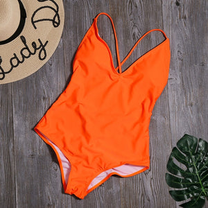 Women Solid Bikinis Sexy Bandage One Piece Backless Swimsuit Female Bathing Suits Bodysuit Beach Wear New Swim Suit Monokini