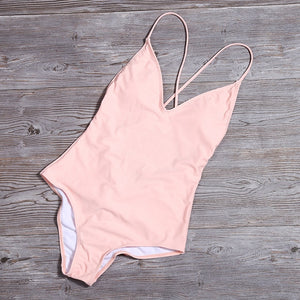 Women Solid Bikinis Sexy Bandage One Piece Backless Swimsuit Female Bathing Suits Bodysuit Beach Wear New Swim Suit Monokini