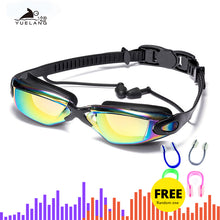 Load image into Gallery viewer, Lunettes de natation professionnelles lunettes de natation avec bouchons d&#39;oreilles pince-nez galvanoplastie Silicone imperméable
