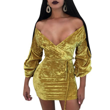 Load image into Gallery viewer, 2019 Spring European And American Nightclub Foreign Trade Hot Selling Sexy Sheath Slim Fit Deep-V Puff Sleeve Dress Women&#39;s Clot
