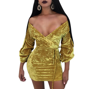2019 Spring European And American Nightclub Foreign Trade Hot Selling Sexy Sheath Slim Fit Deep-V Puff Sleeve Dress Women's Clot