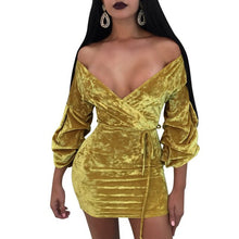 Load image into Gallery viewer, 2019 Spring European And American Nightclub Foreign Trade Hot Selling Sexy Sheath Slim Fit Deep-V Puff Sleeve Dress Women&#39;s Clot
