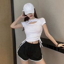 Load image into Gallery viewer, Women&#39;s Sexy Short Sleeve Hollow Out O-Neck Skinny Half Sleeve Clothes Women Slim Under Wear Tshirt Casual Top Tees For Female
