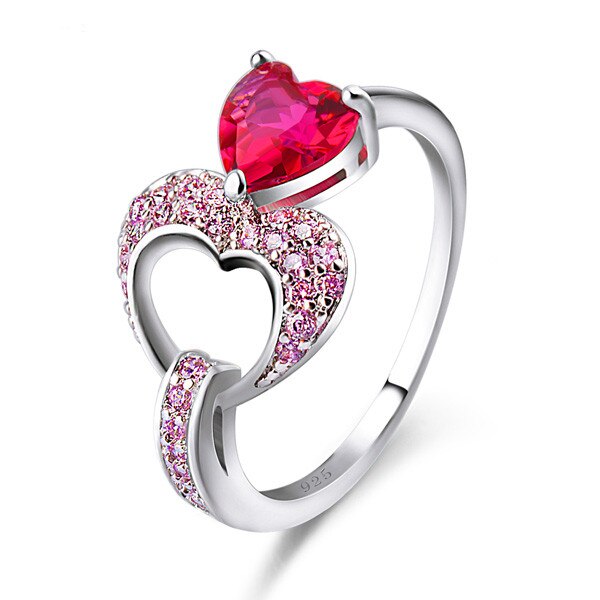 Heart Shaped Rainbow Fire Mystery With Purple Cubic Zirconia Couple Silver Ring Classic Fashion Lover Classic Engagement Ring Je