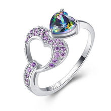 Load image into Gallery viewer, Heart Shaped Rainbow Fire Mystery With Purple Cubic Zirconia Couple Silver Ring Classic Fashion Lover Classic Engagement Ring Je
