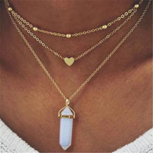 Load image into Gallery viewer, WKOUD 3 Layer Hexagonal Column Quartz Necklaces Pendants Natural Stone Bullet Pink Crystal Pendant Necklace For Women Je
