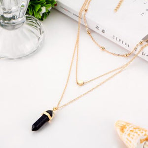 WKOUD 3 Layer Hexagonal Column Quartz Necklaces Pendants Natural Stone Bullet Pink Crystal Pendant Necklace For Women Je