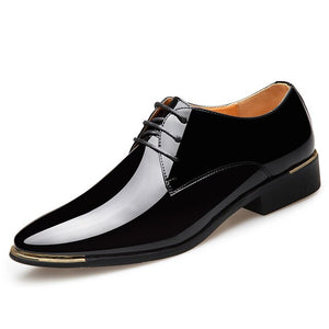 2018 Nmerkmak Newly Men's Quality Shinny PU Leather Shoes Plus Size 38-47 BlackLace Up Leather Wedding Shoes Soft Party Footwear